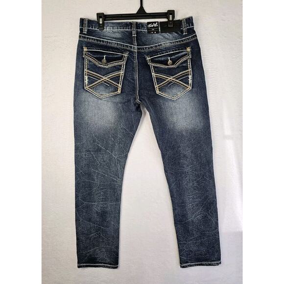 True‎ Luck Jeans Slim Fit Men's Sz 34x30 Medium Wash Embroided Flap Pockets Nwt.